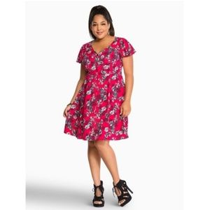 Torrid Floral Button down Red Magenta Pink dress